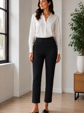 Kit and Ace Black Pull-On Ponte Cuffed Ankle Pants Quiet Luxury Size 6